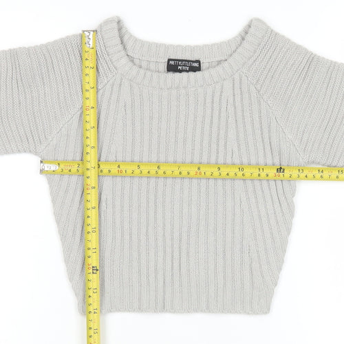 PrettyLittleThing Petite Women’s Grey Ribbed Knit Crew Neck Jumper Size S