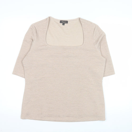 Alexon Women Beige 3/4 Sleeve Square Neck Top L Polyester Blend