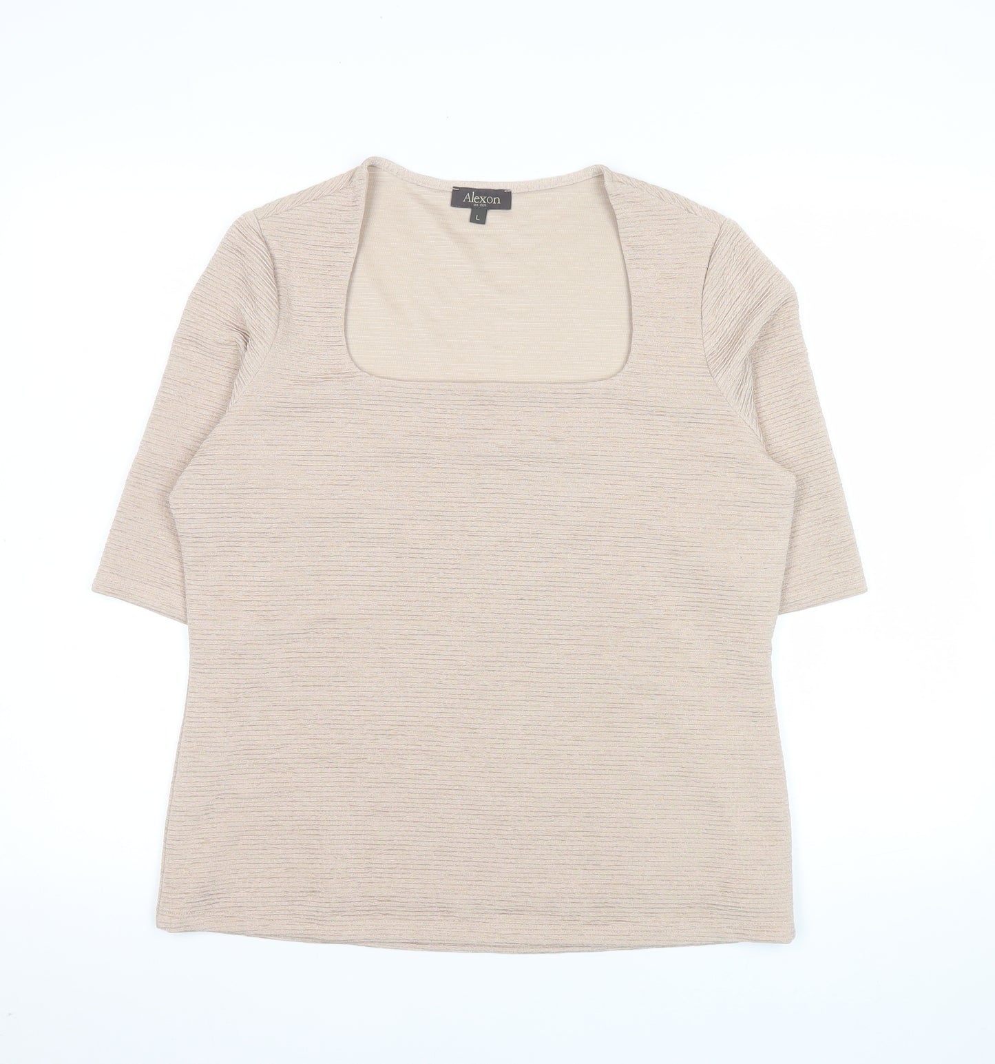 Alexon Women Beige 3/4 Sleeve Square Neck Top L Polyester Blend