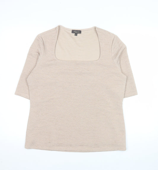 Alexon Women Beige 3/4 Sleeve Square Neck Top L Polyester Blend