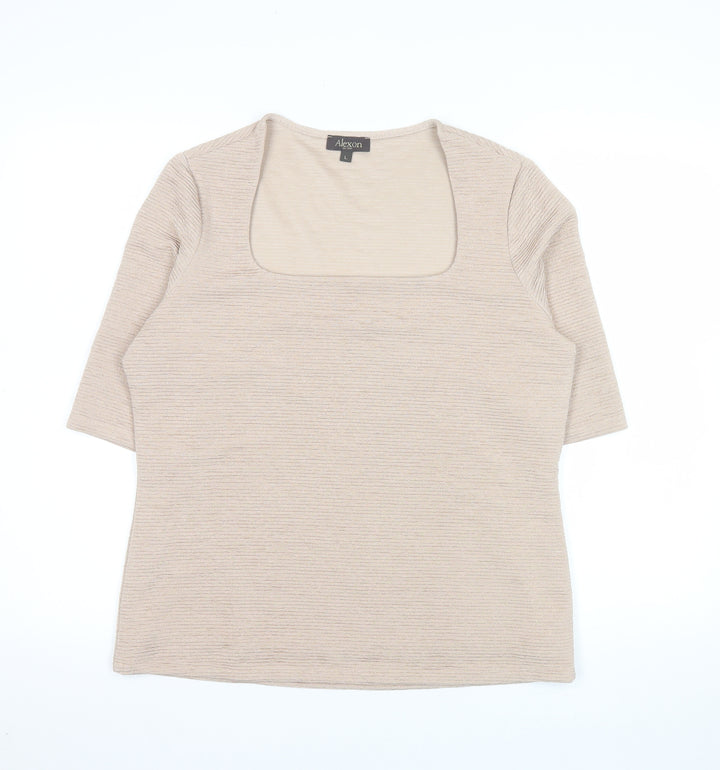 Alexon Women Beige 3/4 Sleeve Square Neck Top L Polyester Blend