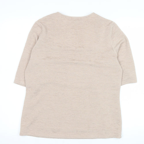 Alexon Women Beige 3/4 Sleeve Square Neck Top L Polyester Blend
