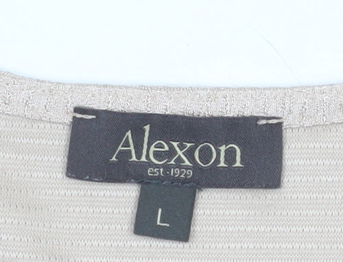 Alexon Women Beige 3/4 Sleeve Square Neck Top L Polyester Blend