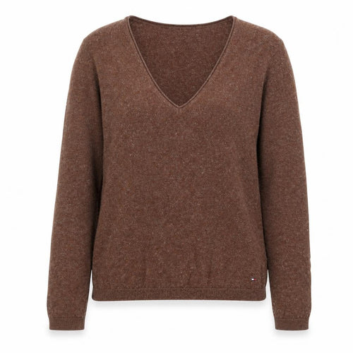 Tommy Hilfiger Womens Brown V-Neck Wool Cotton Jumper Size S