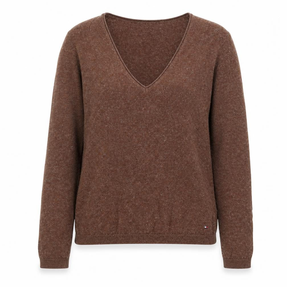 Tommy Hilfiger Womens Brown V-Neck Wool Cotton Jumper Size S