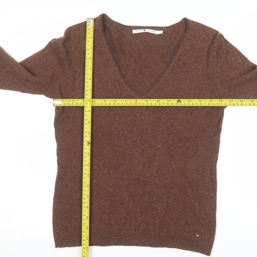 Tommy Hilfiger Womens Brown V-Neck Wool Cotton Jumper Size S