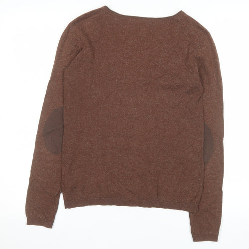Tommy Hilfiger Womens Brown V-Neck Wool Cotton Jumper Size S