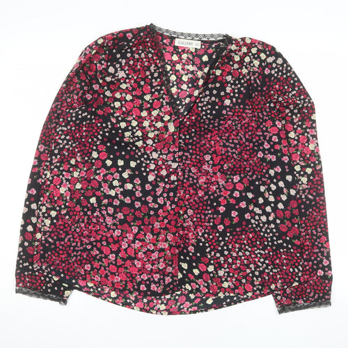 Gallery Womens Multicoloured Floral Lace Trim V-Neck Long Sleeve Blouse UK 12