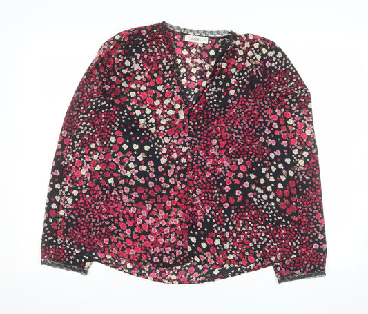 Gallery Womens Multicoloured Floral Lace Trim V-Neck Long Sleeve Blouse UK 12