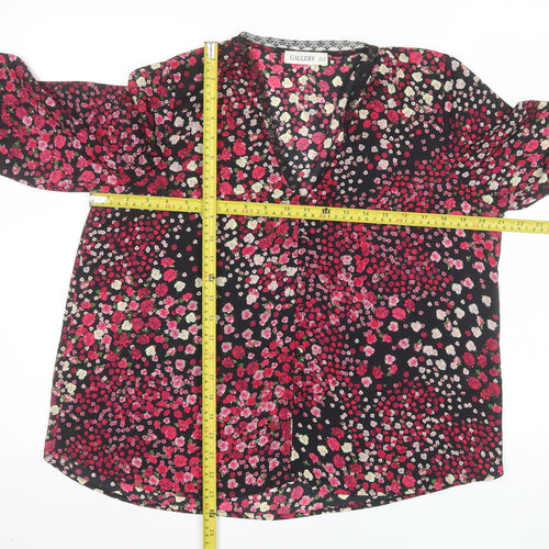Gallery Womens Multicoloured Floral Lace Trim V-Neck Long Sleeve Blouse UK 12
