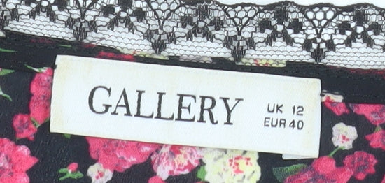 Gallery Womens Multicoloured Floral Lace Trim V-Neck Long Sleeve Blouse UK 12