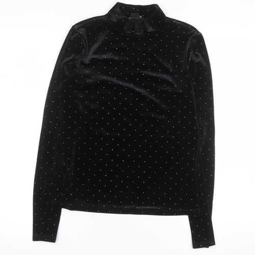 Monki Women Black Mock Neck Velvet Long Sleeve Top Size S