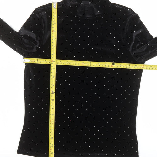 Monki Women Black Mock Neck Velvet Long Sleeve Top Size S
