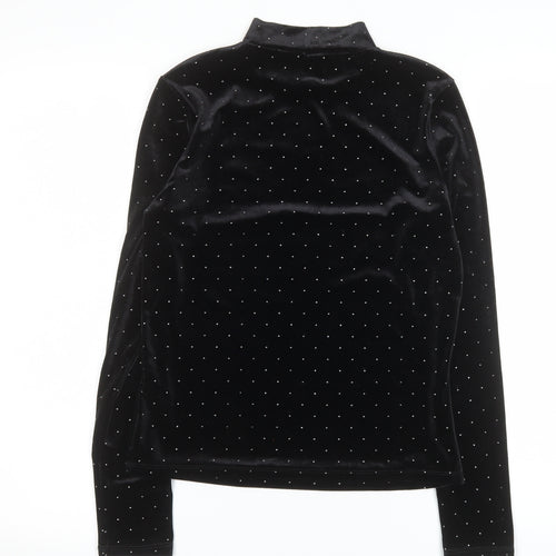 Monki Women Black Mock Neck Velvet Long Sleeve Top Size S