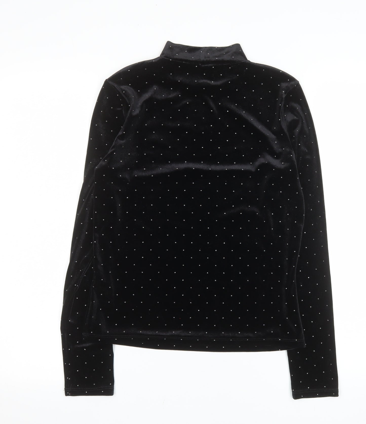 Monki Women Black Mock Neck Velvet Long Sleeve Top Size S