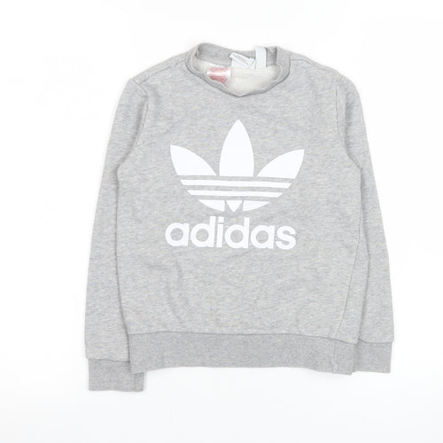 adidas Boys Grey 7-8 Years Pullover Crew Neck Logo Sweatshirt