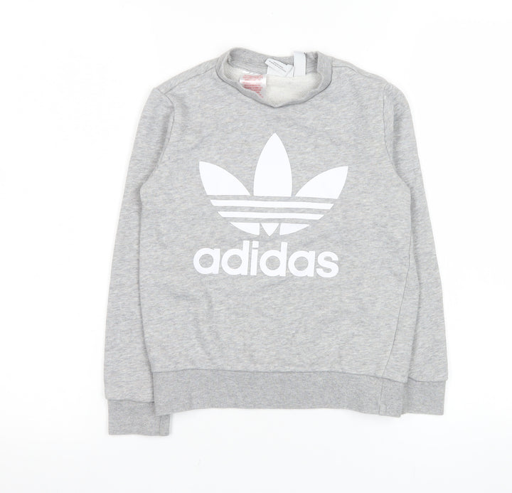 adidas Boys Grey 7-8 Years Pullover Crew Neck Logo Sweatshirt