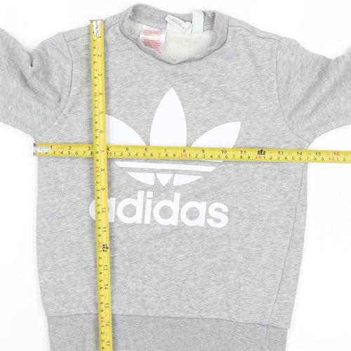adidas Boys Grey 7-8 Years Pullover Crew Neck Logo Sweatshirt