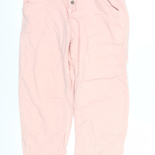 ZARA Women Pink Paperbag Cotton Tapered Trousers Size 8