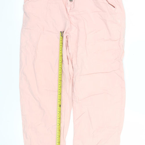 ZARA Women Pink Paperbag Cotton Tapered Trousers Size 8