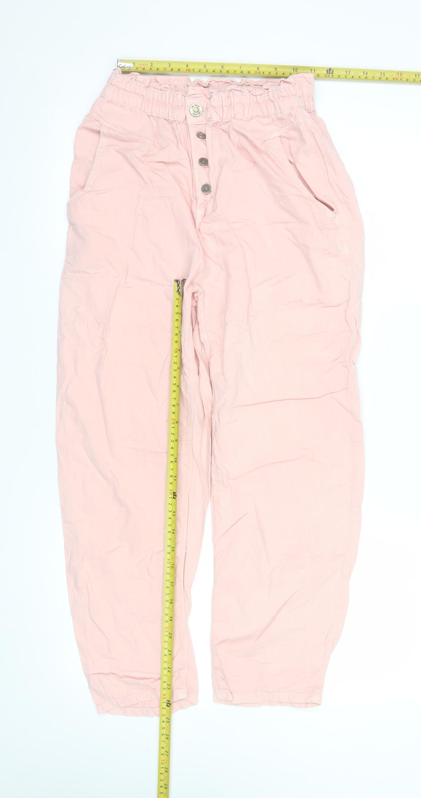 ZARA Women Pink Paperbag Cotton Tapered Trousers Size 8