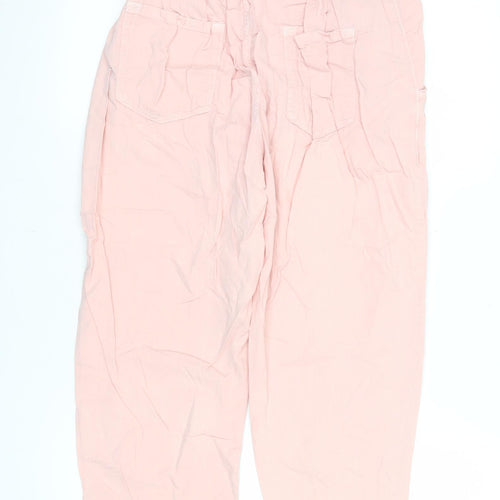 ZARA Women Pink Paperbag Cotton Tapered Trousers Size 8