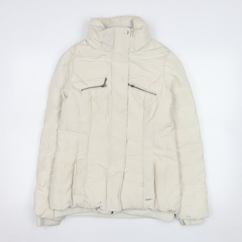 Zara Women Ivory Puffer Jacket Size 12 Down Filled Zip Winter Coat