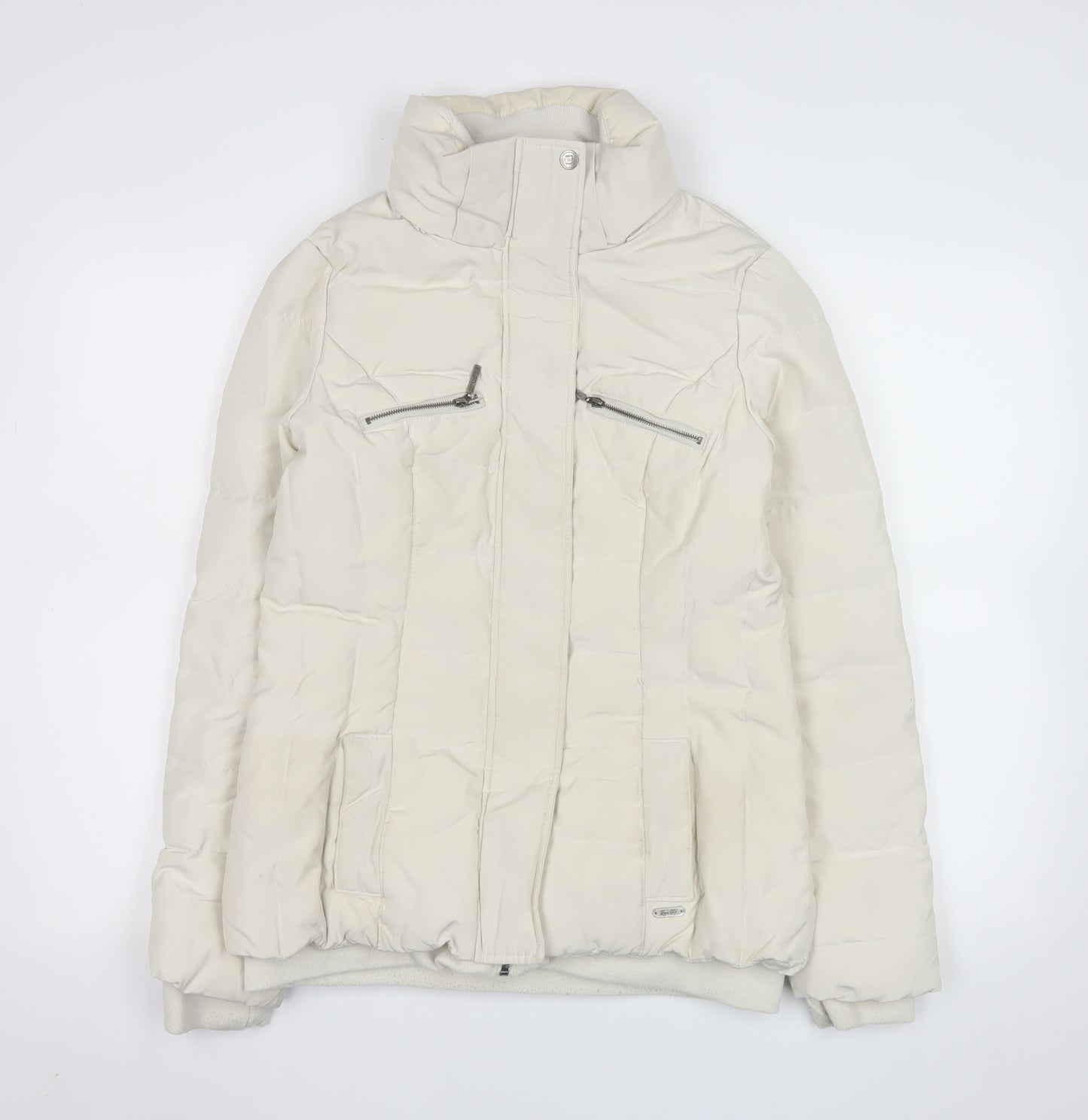 Zara Women Ivory Puffer Jacket Size 12 Down Filled Zip Winter Coat