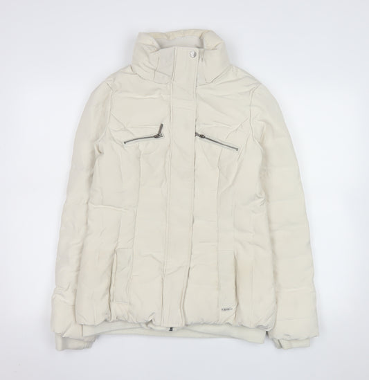 Zara Women Ivory Puffer Jacket Size 12 Down Filled Zip Winter Coat