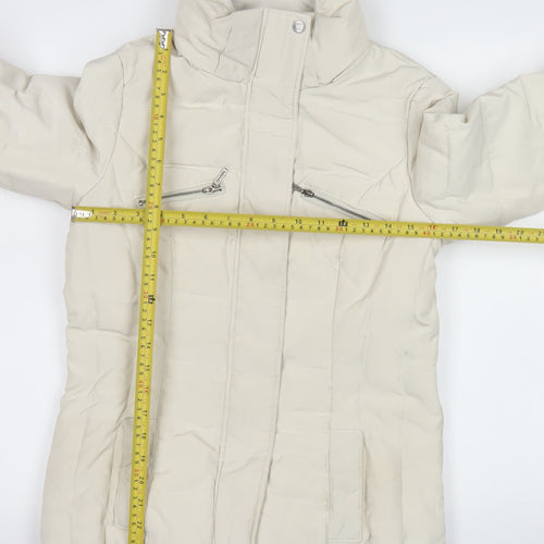 Zara Women Ivory Puffer Jacket Size 12 Down Filled Zip Winter Coat