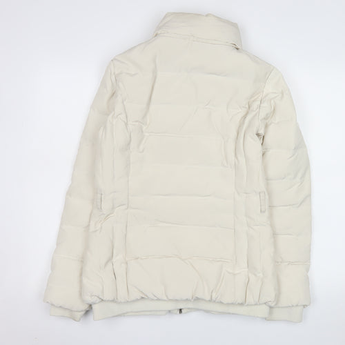 Zara Women Ivory Puffer Jacket Size 12 Down Filled Zip Winter Coat