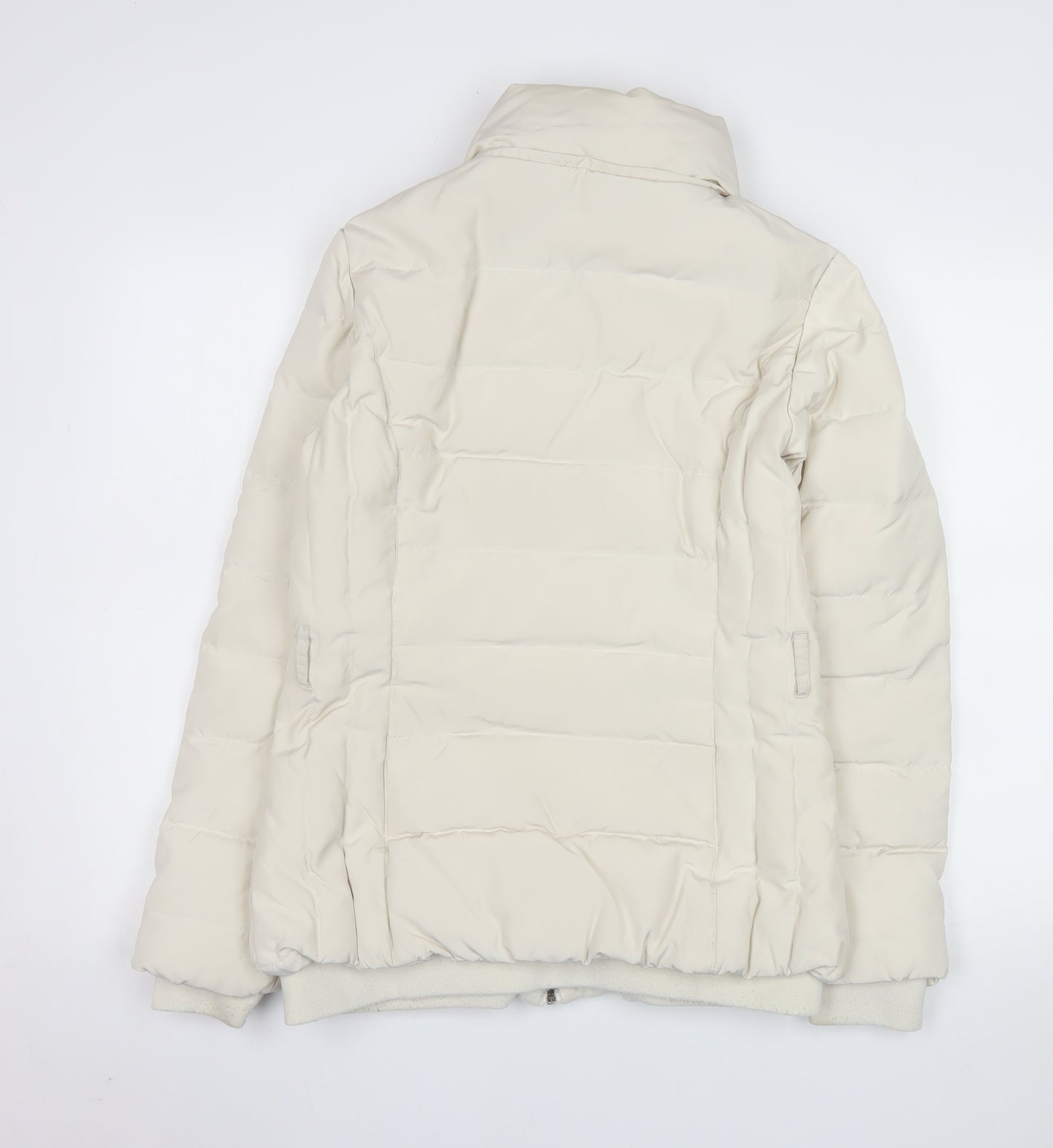 Zara Women Ivory Puffer Jacket Size 12 Down Filled Zip Winter Coat