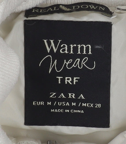 Zara Women Ivory Puffer Jacket Size 12 Down Filled Zip Winter Coat