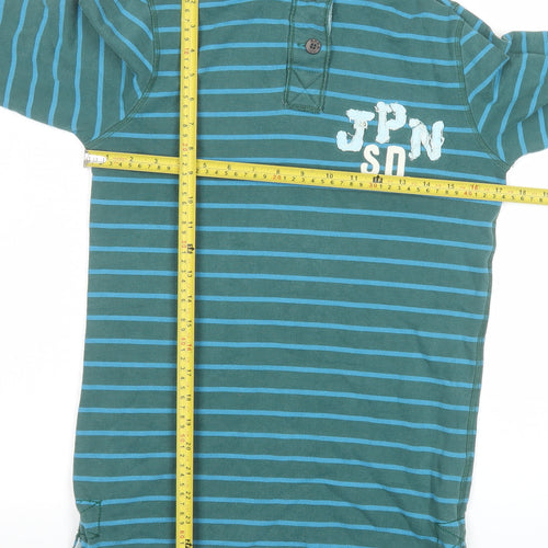 Superdry Men's Green Striped Henley Sweatshirt M Long Sleeve