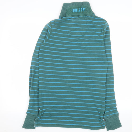 Superdry Men's Green Striped Henley Sweatshirt M Long Sleeve