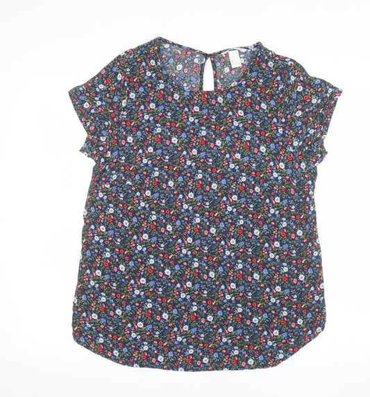 H&M Maternity Multicoloured Floral Short Sleeve Viscose Blouse Size 12