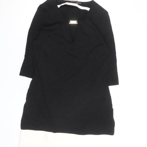 Cortefiel Women Black Sheath Knee Length Colourblock Dress Size 12