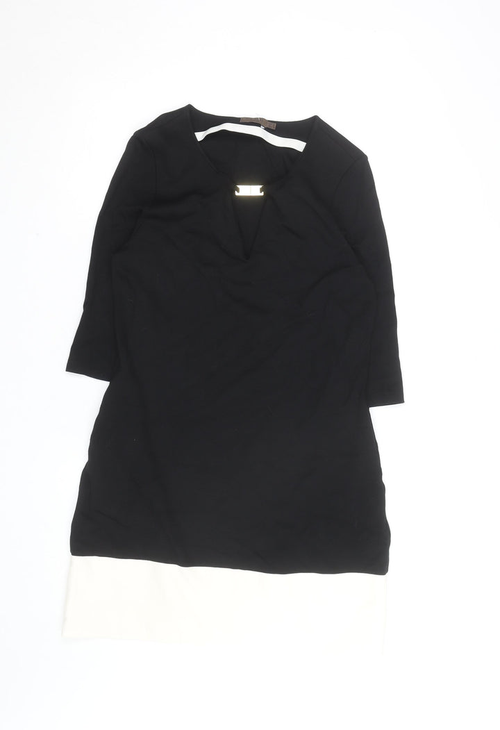 Cortefiel Women Black Sheath Knee Length Colourblock Dress Size 12