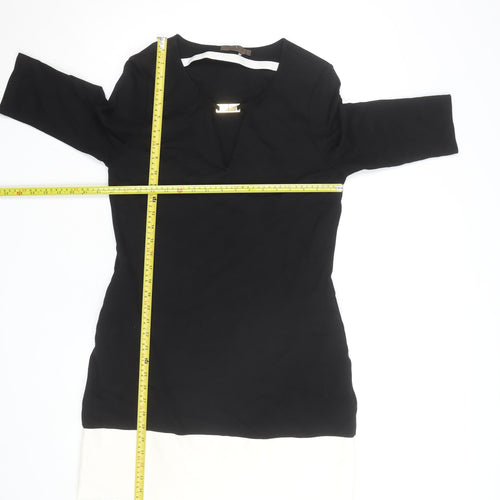Cortefiel Women Black Sheath Knee Length Colourblock Dress Size 12