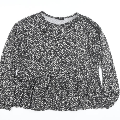 New Look Women's Black Floral Peplum Long Sleeve Blouse Size M