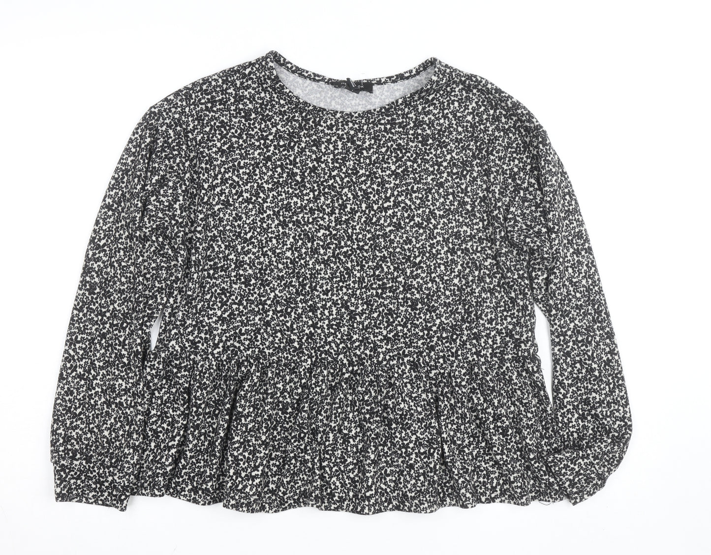New Look Women's Black Floral Peplum Long Sleeve Blouse Size M