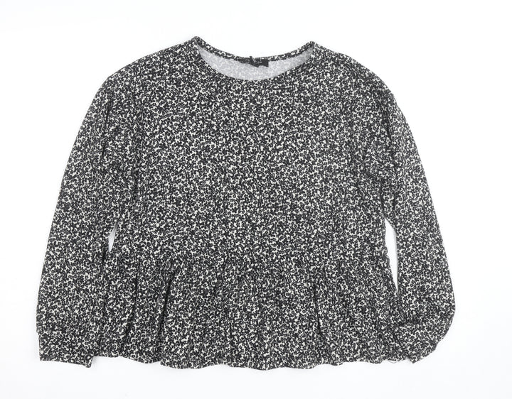 New Look Women's Black Floral Peplum Long Sleeve Blouse Size M