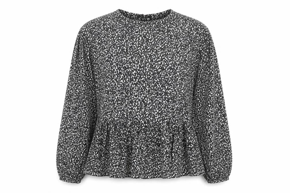 New Look Women's Black Floral Peplum Long Sleeve Blouse Size M