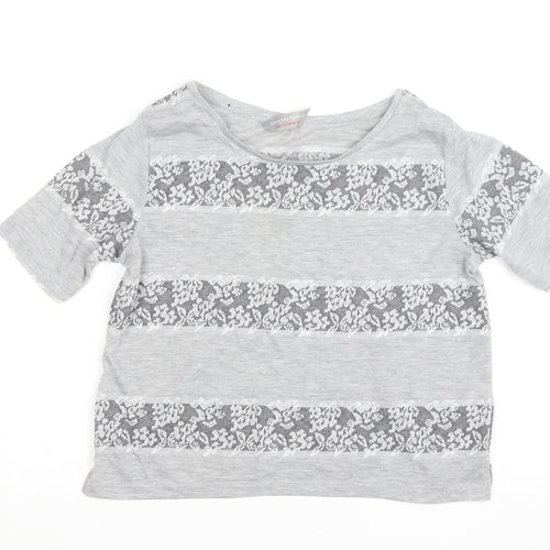 Dorothy Perkins Womens Grey Lace Stripe Short Sleeve T-Shirt UK 8