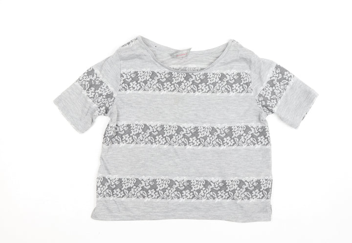 Dorothy Perkins Womens Grey Lace Stripe Short Sleeve T-Shirt UK 8