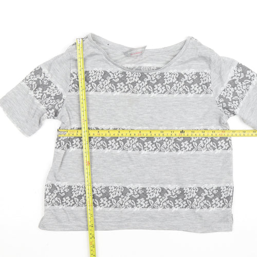Dorothy Perkins Womens Grey Lace Stripe Short Sleeve T-Shirt UK 8