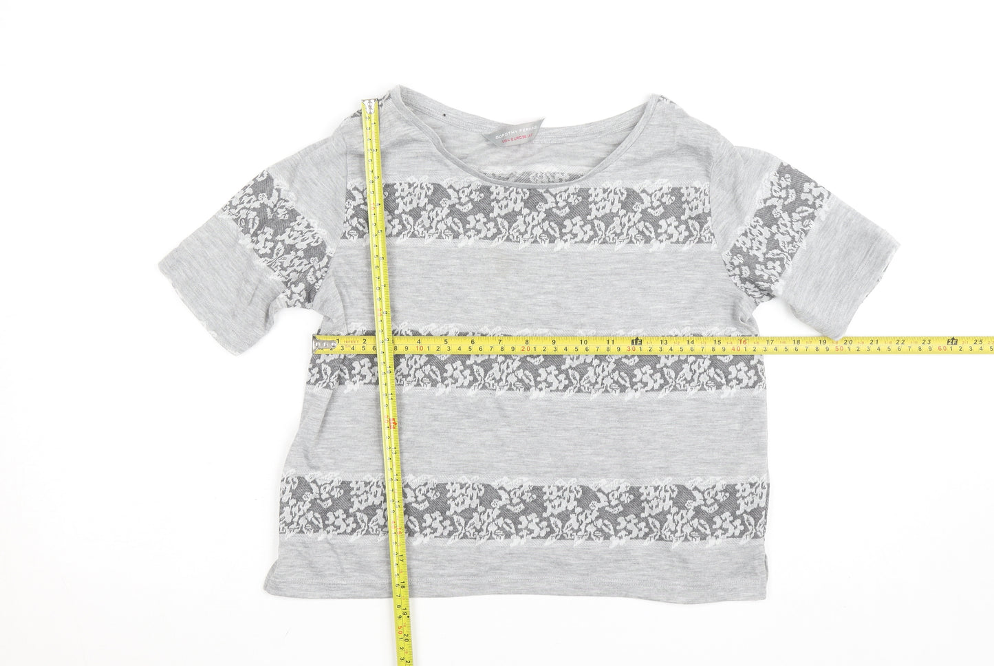 Dorothy Perkins Womens Grey Lace Stripe Short Sleeve T-Shirt UK 8