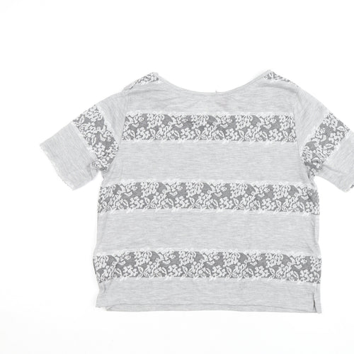 Dorothy Perkins Womens Grey Lace Stripe Short Sleeve T-Shirt UK 8