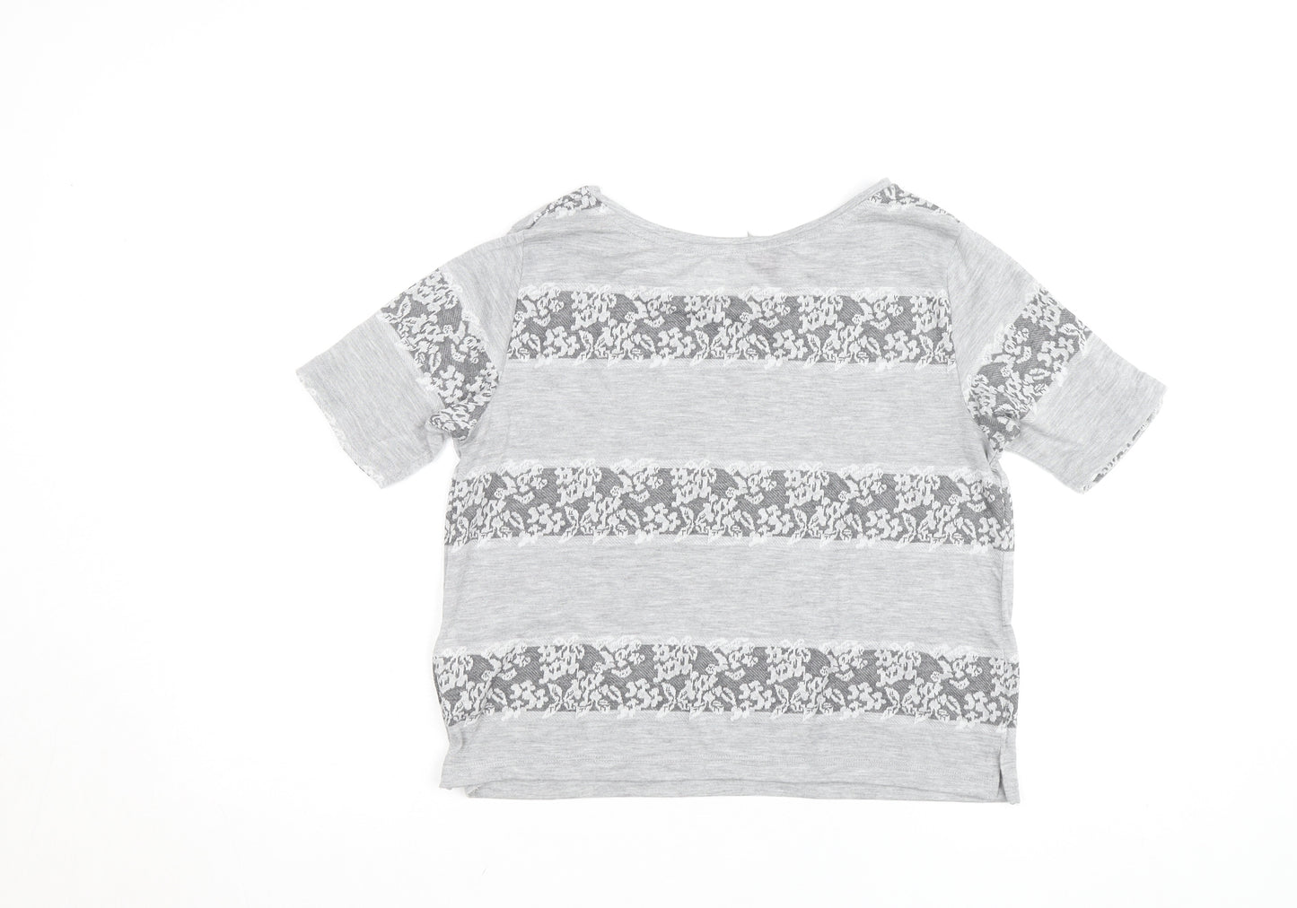 Dorothy Perkins Womens Grey Lace Stripe Short Sleeve T-Shirt UK 8