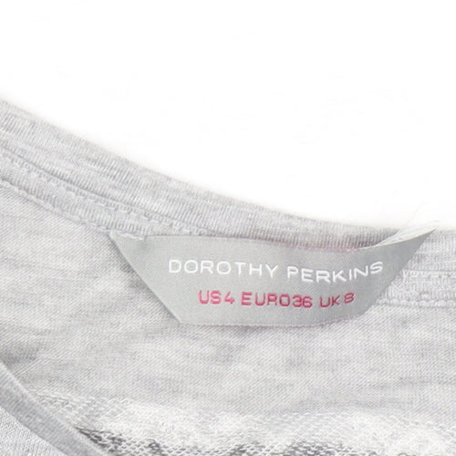Dorothy Perkins Womens Grey Lace Stripe Short Sleeve T-Shirt UK 8